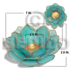 colored capiz lotus aqua blue candle holder / w=7in base=2.8 in h= 2.8 in / big - Gifts & Home Table Decor Set