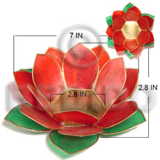 colored lotus red/green combination capiz flower candle holder / w=7in base=2.8 in h= 2.8 in / big - Gifts & Home Table Decor Set