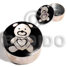 stainless metal round  casing in inlaid  troca shell & blacktab/teddy bear design - Gifts & Home Table Decor Set