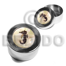 stainless metal round  casing  inlaid MOP  shell  & seahorse asstd. shells - Gifts & Home Table Decor Set