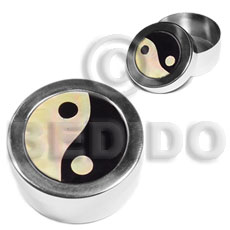 stainless metal round  casing   inlaid MOP & black tab shell/ yin yang design - Gifts & Home Table Decor Set