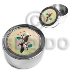 stainless metal round  casing   inlaid MOP / asstd. shells bird perching on a tree desing - Gifts & Home Table Decor Set