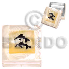 stainless square metal casing  inlaid troca shell / twin dolphin design from asstd. shells - Gifts & Home Table Decor Set