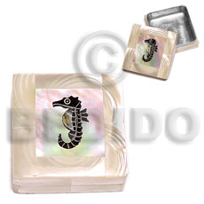 stainless square metal casing  inlaid troca shell / turtle design from asstd. shells - Gifts & Home Table Decor Set
