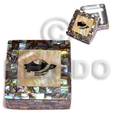 stainless square metal casing  inlaid blocking paua abalone shell,MOP / turtle design from asstd. shells - Gifts & Home Table Decor Set