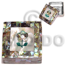 stainless square metal casing  inlaid blocking paua abalone shell,troca / flower design from asstd. shells - Gifts & Home Table Decor Set