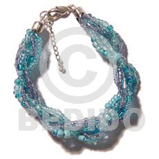 hand made 12 rows aqua blue twisted Glass Beads Bracelets