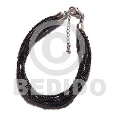 6 rows black multi layered Glass Beads Bracelets