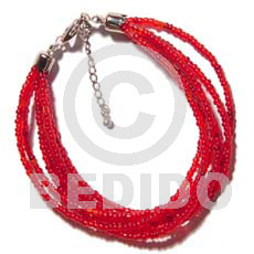 6 rows red multi layered Glass Beads Bracelets