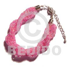 12 rows pink twisted glass Glass Beads Bracelets