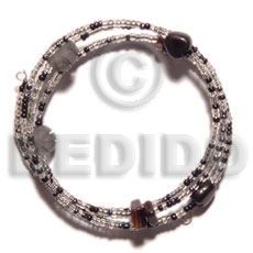 glass beads in hoop wire bracelet/adjustable  shell & buri beads - Glass Beads Bracelets