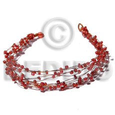 8 rows copper wire cuff bracelet  red glass beads - Glass Beads Bracelets
