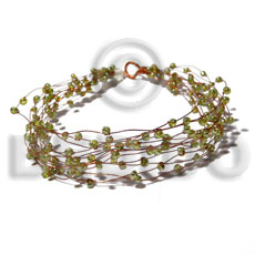 8 rows copper wire cuff bracelet  green glass beads - Glass Beads Bracelets