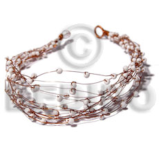 8 rows copper wire cuff bracelet  white glass beads - Glass Beads Bracelets