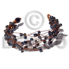 8 rows copper wire cuff bracelet  hematite beads - Glass Beads Bracelets