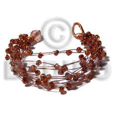 8 rows copper wire cuff bracelet  clear brown glass beads - Glass Beads Bracelets