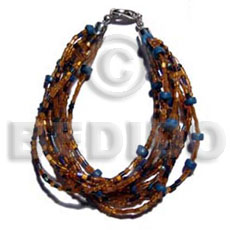 twisted 12 rows golden brown cut/glass beads  coco Pokalet. accent - Glass Beads Bracelets