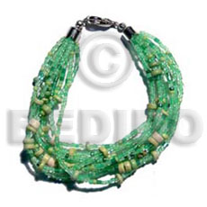 twisted 12 rows golden green cut/glass beads  coco Pokalet. accent - Glass Beads Bracelets