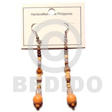 Orange dangling wood beads Glass Beads Earrings