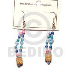 Blue dangling mahogany acrylic Glass Beads Earrings