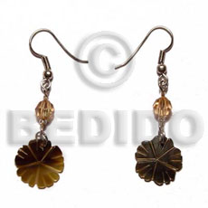 Dangling 20mm grooved blacktab flower Glass Beads Earrings