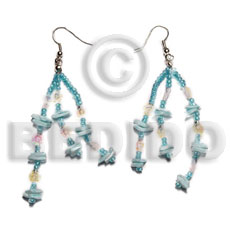 dangling white rose  multicolored sequins / aqua blue - Glass Beads Earrings