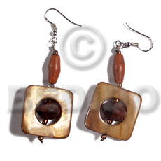 hand made Dangling 25mmx25mm square laminated golden Glass Beads Earrings