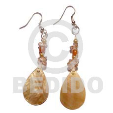 dangling brownlip 27mmx18mm teardrop  crystal nuggets & horn beads - Glass Beads Earrings