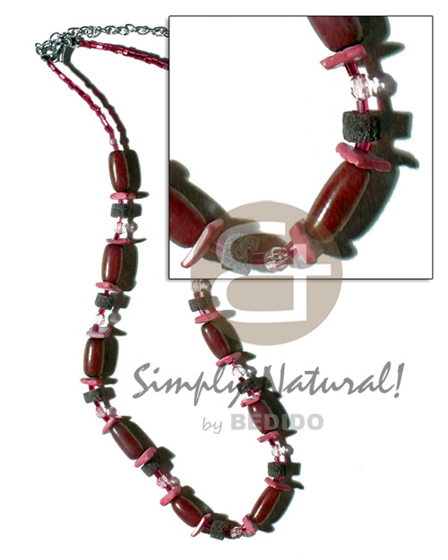 buri,colored white rose & limestone combination  cut beads & acrylic crystals /  maroon tones - Glass Beads Necklace