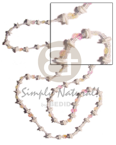hand made 36 in. continuous white rose Glass Beads Necklace