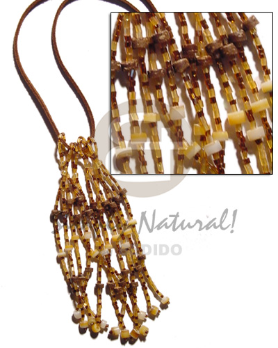 coco & goldlip  heishe tassles  gold cut glass beads in leather thong - Glass Beads Necklace