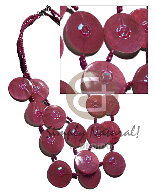 25mm old rose capiz shells in graduated layer 18"/16" ( 16 pcs.)  sequins accent and matching glass beads combination - Graduated Necklace