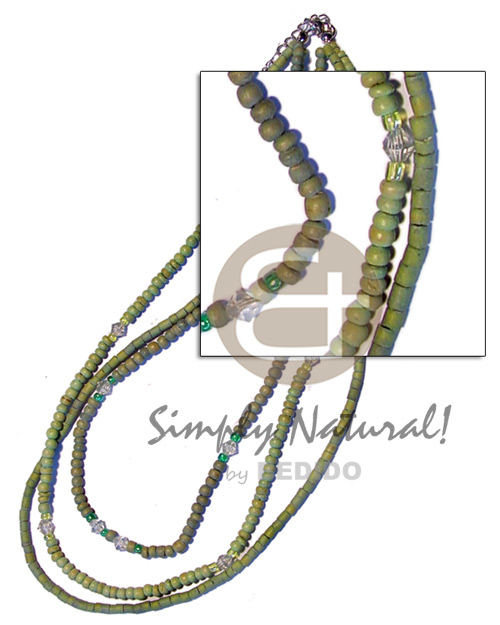 3 rows graduated green  2-3mm coco Pokalet. and heishe  acrylic crystals - Graduated Necklace