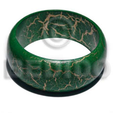 nat. wood bangle in green & gold metallic crackle painting ht=30mm thickness=8mm inner diameter=65mm - Hand Painted Bangles