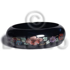 black/ stained high gloss coat nat. white wood bangle  embossed metallic handpainting  / ht= 25mm / outer diameter =  65mm inner diameter  /  10mm thickness hand painted using japanese materials in the form of maki-e art a traditional japanese form of hand painting objects - Hand Painted Bangles