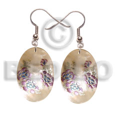 35mm oval hammershell floral Hand Painted Earrings