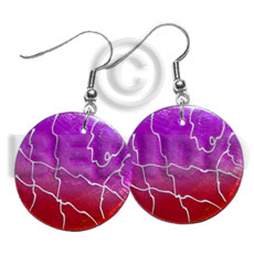 35mm round red violet capiz 2 Hand Painted Earrings