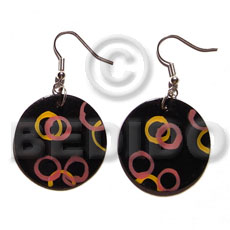 Dangling 35mm round blacktab shell Hand Painted Earrings