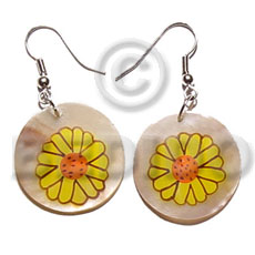 dangling 30mm round handpainted/ hammershell - Hand Painted Earrings