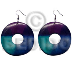 dangling painted 40mm ring nat. wood beads - Hand Painted Earrings