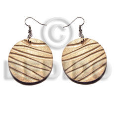 dangling 35mm round wood beads in metallic gold - Hand Painted Earrings