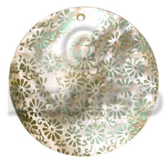 round 40mm hammershell  handpainted design - floral mint green/embossed hand painted using japanese materials in the form of maki-e art a traditional japanese form of hand painting - Hand Painted Pendants