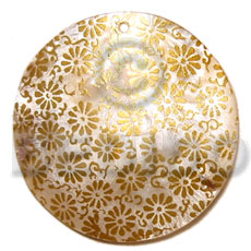 round 40mm hammershell  handpainted design - floral gold/embossed hand painted using japanese materials in the form of maki-e art a traditional japanese form of hand painting - Hand Painted Pendants