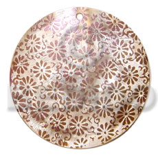 round 40mm hammershell  handpainted design - floral old rose/embossed hand painted using japanese materials in the form of maki-e art a traditional japanese form of hand painting - Hand Painted Pendants
