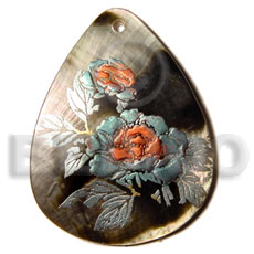 40mm teardrop blacklip tiger  handpainted design -floral/embossed hand painted using japanese materials in the form of maki-e art a traditional japanese form of hand painting - Hand Painted Pendants