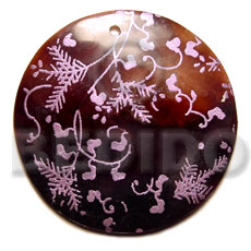round 40mm black tab   handpainted design -  twigs/embossed hand painted using japanese materials in the form of maki-e art a traditional japanese form of hand painting - Hand Painted Pendants