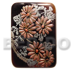 rectangular 40mm black tab  handpainted design - floral/embossed hand painted using japanese materials in the form of maki-e art a traditional japanese form of hand painting - Hand Painted Pendants
