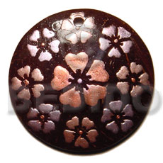 round 40mm blacktab  handpainted design - floral/embossed & velvet textured hand painted using japanese materials in the form of maki-e art a traditional japanese form of hand painting - Hand Painted Pendants