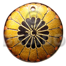 round 40mm black tab  handpainted design - floral/embossed hand painted using japanese materials in the form of maki-e art a traditional japanese form of hand painting - Hand Painted Pendants
