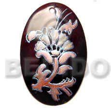 oval black tab 40mm   handpainted design - floral/embossed hand painted using japanese materials in the form of maki-e art a traditional japanese form of hand painting - Hand Painted Pendants